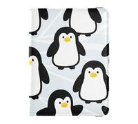 Étui portefeuille en cuir pour passeport et carte de vaccin avec blocage RFID pour homme et femme - Étanche, Motif groupe de pingouins bleu clair, 1 size, Moderne