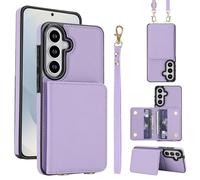 Étui portefeuille en cuir pour Samsung Galaxy S26 - 4 emplacements pour cartes et 2 emplacements pour l'argent, blocage RFID, sangle amovible, support anti-rayures et anti-chocs - Violet