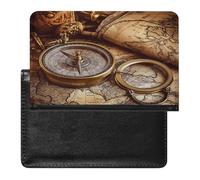 Étui portefeuille en cuir PU avec boussole et carte du monde ancien