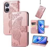 Étui Portefeuille En Cuir Pu Pour Blackview A200 Pro - Coque Antichoc À Rabat Avec Motif Papillon 3d, 3 Fentes Cartes, Fermeture Magnétique Et Support, Or Rose