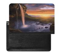 Étui portefeuille en cuir PU pour passeport cascade au coucher du soleil