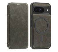Étui portefeuille en cuir synthétique avec blocage RFID, rabat magnétique à rabat compatible avec Google Pixel 9 et fente pour cartes - Antichoc pour homme et femme (gris)