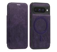 Étui portefeuille en cuir synthétique avec blocage RFID, rabat magnétique compatible avec Google Pixel 10 et fente pour cartes - Antichoc pour homme et femme (violet foncé)