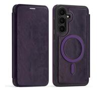 Étui portefeuille en cuir synthétique avec blocage RFID, rabat magnétique compatible avec Samsung Galaxy S23 FE - Emplacement pour cartes - Antichoc pour homme et femme (violet foncé)