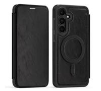 Étui portefeuille en cuir synthétique avec blocage RFID, rabat magnétique compatible avec Samsung Galaxy S24 FE - Emplacement pour cartes - Antichoc pour homme et femme (noir)