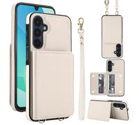 Étui portefeuille en cuir synthétique pour Samsung Galaxy A26 5G, 4 emplacements pour cartes et 2 emplacements pour espèces, blocage RFID, sangle amovible, coque anti-rayures et antichoc (beige)