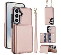 Étui portefeuille en cuir synthétique pour Samsung Galaxy S26, 4 emplacements pour cartes et 2 emplacements pour espèces, blocage RFID, sangle amovible, coque anti-rayures et antichoc (or rose)