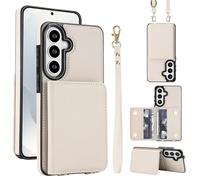 Étui portefeuille en cuir synthétique pour Samsung Galaxy S26, 4 emplacements pour cartes et 2 emplacements pour espèces, blocage RFID, sangle amovible, coque anti-rayures et antichoc (beige)