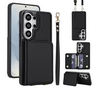 Étui portefeuille en cuir synthétique pour Samsung Galaxy S26 Ultra, 4 emplacements pour cartes et 2 emplacements pour billets, blocage RFID, sangle amovible, anti-rayures et antichoc (noir)