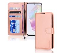 Étui portefeuille en cuir TECHGEAR pour Galaxy A35 5G, étui de protection à rabat [BLOCAGE RFID] Porte-cartes, support et bracelet - Cuir PU doré rose avec fermeture magnétique pour Samsung A35 5G/A35