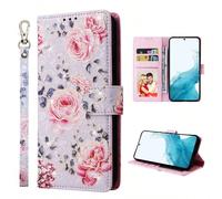 Étui portefeuille en PU avec protection RFID anti-vol, motif floral gaufré et estampé à chaud, compatible avec 11 12 13 14 15 16 Pro Max et Galaxy S25 S24 Ultra S23 S22 S21 S20 A12 A13 A14 A15 A33 A53