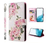 Étui portefeuille en PU avec protection RFID anti-vol, motif floral gaufré et estampé à chaud, compatible avec 11 12 13 14 15 16 Pro Max et Galaxy S25 S24 Ultra S23 S22 S21 S20 A12 A13 A14 A15 A33 A53