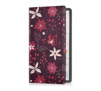 Étui portefeuille essentiel pour carte d'immatriculation et d'assurance en cuir bordeaux avec motif floral de Noël pour conducteur, propriétaire, remorque, moto, bateau