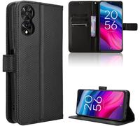 Étui Portefeuille Fibre Pour Tcl 50 Se - Coque Flip Noire Avec 3 Fentes Cartes + Pochette Billets, Support Pliable, Fermeture Magnétique Et Protection Tpu