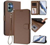 Étui portefeuille fin en cuir pour OnePlus 9 Pro 5G, avec emplacements pour cartes, dragonne et béquille, coque de protection antichoc pour homme et femme (marron)