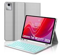 Étui portefeuille fin et léger en similicuir PU avec clavier pour Lenovo Tab M11 11" 2024 rétroéclairé 7 couleurs, clavier Bluetooth sans fil magnétique amovible, jaune