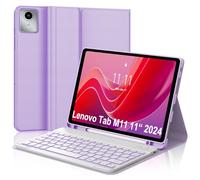 Étui portefeuille fin et léger en similicuir PU avec clavier pour Lenovo Tab M11 11" 2024 rétroéclairé 7 couleurs, clavier Bluetooth sans fil magnétique amovible, violet