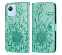 Étui portefeuille fin pour Oppo Realme C30 avec porte-cartes - Housse de protection antichoc en cuir à motif floral en relief pour femme (vert)