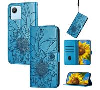 Étui portefeuille fin pour Oppo Realme C30 avec porte-cartes - Housse de protection antichoc en cuir à motif floral en relief pour femme (bleu)