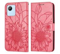 Étui portefeuille fin pour Oppo Realme C30 avec porte-cartes - Motif floral en relief - Housse de protection antichoc pour femme (rose rouge)