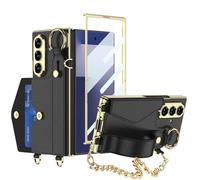 Étui Portefeuille for Samsung Galaxy Z Fold 7, Housse en Cuir avec Dragonne avec Protection D'appareil Photo D'écran, Étui De Placage De Luxe avec Dragonne(Black)