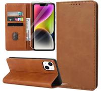 Étui Portefeuille Iphone 14 En Cuir Pu Marron ¿ Coque Flip Magnétique Antichoc Avec 3 Emplacements Cartes, Pochette Et Support Horizontal