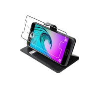 Etui Portefeuille pour A3 2016 Galaxy SM-A310F PU Cuir Porte-Cartes Support Stand, Noir + Film VERRE Trempé