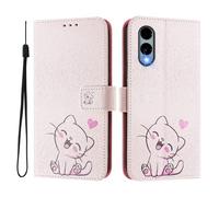 Étui portefeuille pour Fujitsu Arrows We2 / F-52E, 3 emplacements pour cartes, 1 fente pour espèces, cuir synthétique à rabat avec support, boucle magnétique, anti-choc, compatible avec sans fil (chat