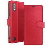 Étui Portefeuille pour Galaxy A01 avec Fonction Support et Languette Magnétique Rouge