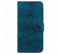 Étui portefeuille pour Galaxy A27 Motif Fleur de Lys avec Fonction Support Bleu foncé
