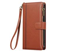 Etui Portefeuille pour Galaxy A36 à Zip avec Bandoulière Amovible Marron