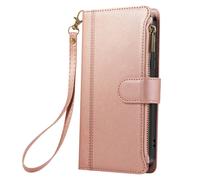 Etui Portefeuille pour Galaxy A36 à Zip avec Bandoulière Détachable Rose