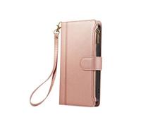 Etui Portefeuille pour Galaxy A56 Zippé avec Bandoulière Amovible Rose