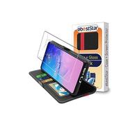 Etui Portefeuille pour Galaxy S10 Lite G770F PU Cuir Porte-Cartes Support Stand, Noir / Rouge + Film VERRE Trempé