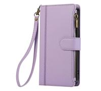 Etui Portefeuille pour Galaxy S24 FE à Zip avec Bandoulière Détachable Lavande