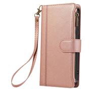 Étui Portefeuille Pour Galaxy S24 Fe À Zip Avec Bandoulière Détachable Rose