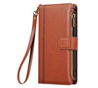 Étui Portefeuille pour Galaxy S24 FE Zippé avec Bandoulière Amovible Marron