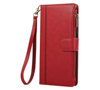 Etui Portefeuille pour Galaxy S24 FE Zippé avec Bandoulière Détachable Rouge