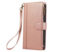 Etui Portefeuille pour Galaxy S25 / S24 à Zip avec Bandoulière Détachable Rose