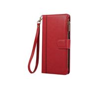 Etui Portefeuille pour Galaxy S25 / S24 Zippé avec Bandoulière Détachable Rouge