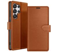 Zanaé – Étui portefeuille pour Galaxy S25 Ultra – Support et languette magnétique – Marron