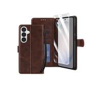 Enkay Étui Portefeuille pour Galaxy S26 avec Verre Trempé et Dragonne Marron