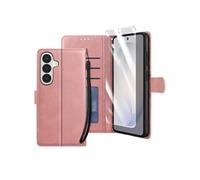 Etui Portefeuille pour Galaxy S26 avec Verre Trempé et Dragonne Rose