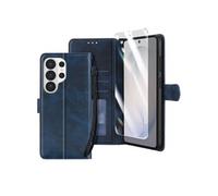 Etui Portefeuille pour Galaxy S26 Ultra avec Verre Trempé et Dragonne Bleu nuit