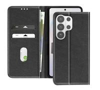 Etui Portefeuille pour Galaxy S26 Ultra Série Chesterfield Grainé Fonction Stand Noir