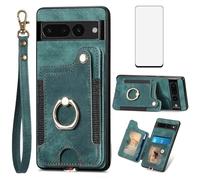 Étui portefeuille pour Google Pixel 7 Pro 5G avec protecteur d'écran et dragonne, porte-cartes de crédit, anneau de support, accessoires cellulaires Pixel7Pro Pixel7 XL, Seven 7Pro 6,7 pouces, vert