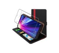 Etui Portefeuille pour Honor 20 PU Cuir Porte-Cartes Support Stand, Noir / Rouge + Film VERRE Trempé