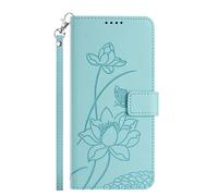 Étui Portefeuille pour Honor 600 Smart Motif Lotus Oriental avec Dragonne Turquoise