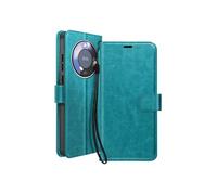 Etui Portefeuille pour Honor Magic 8 Lite avec Dragonne et Fonction Stand Turquoise