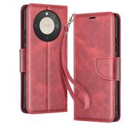 Étui Portefeuille pour Honor Magic 8 Lite Style Rétro avec Support Rouge